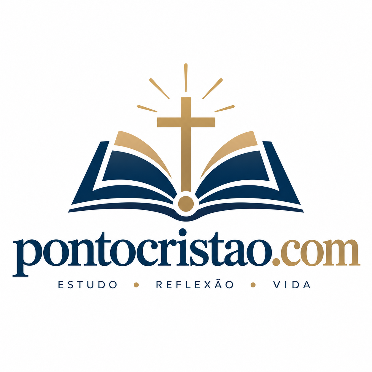 Bíblia aberta com uma cruz dourada, marca do pontocristao.com